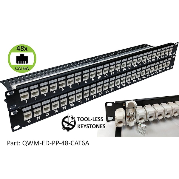 Electriduct Rackmount CAT6A Unshielded 24-Port 2U Patch Panel QWM-ED-PP-48-CAT6A